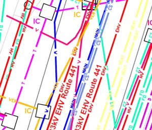 CAD Desktop map snippet showing coloured utilities