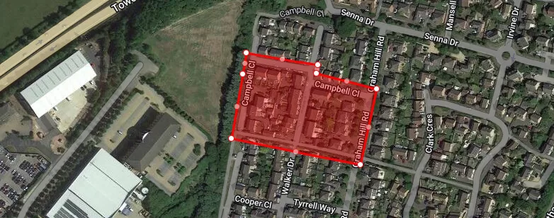 Utility search area for housing development in Towcester, Buckinghamshire